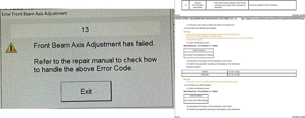 Techstream Error Message With OE Documentation Printscreen